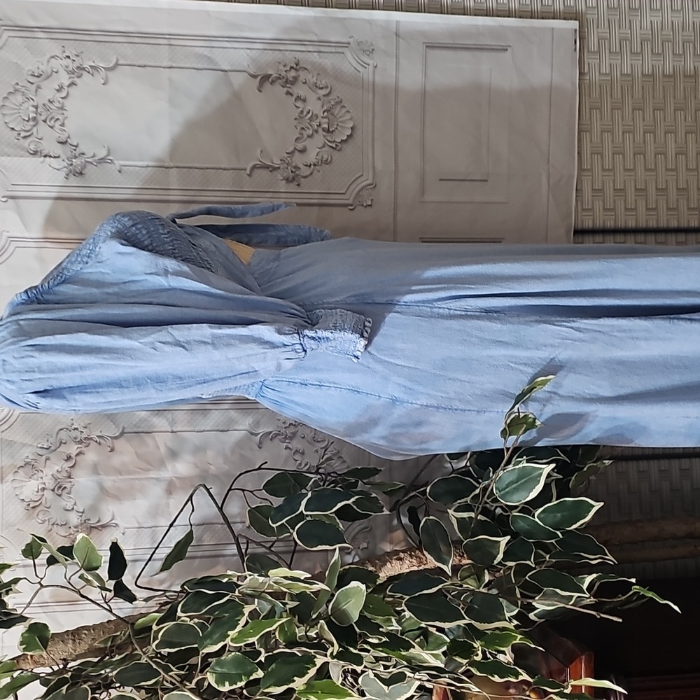 Free People String of Hearts Smocked V-neck Cut-out Button-Down Maxi Dre… - Picture 8 of 14